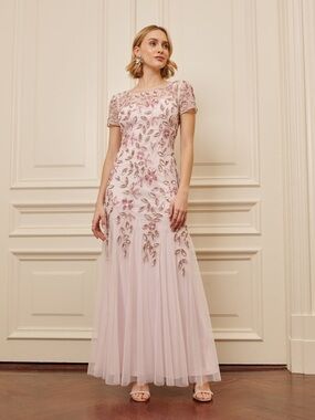 Adrianna Papell Blush Pink Beaded Midi Dress